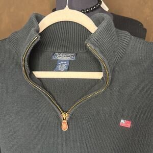 Polo Jeans Co Ralph Lauren Mens M 100% Cotton Quarter Zip Sweater Dark Flag Logo
